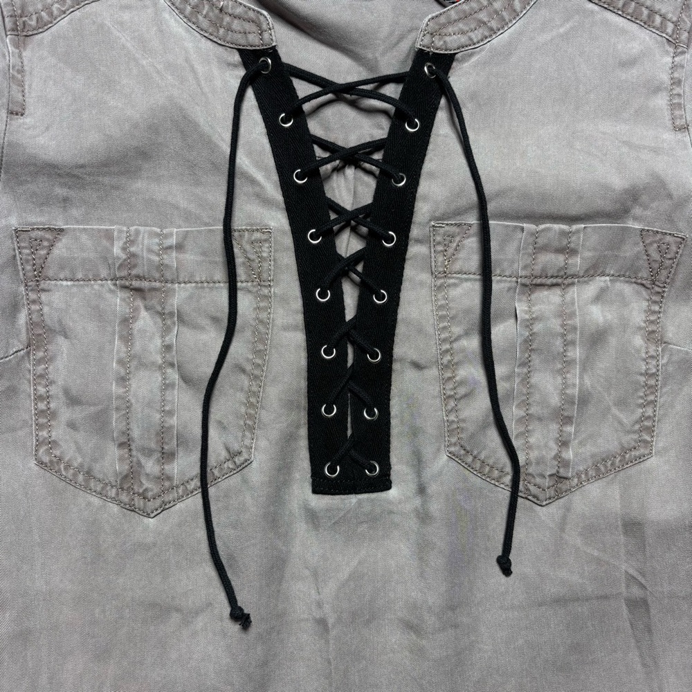EXPRESS DRESS Womens Extra Small Lace Up Cord Neckline Y2K Vintage Mini Shirt